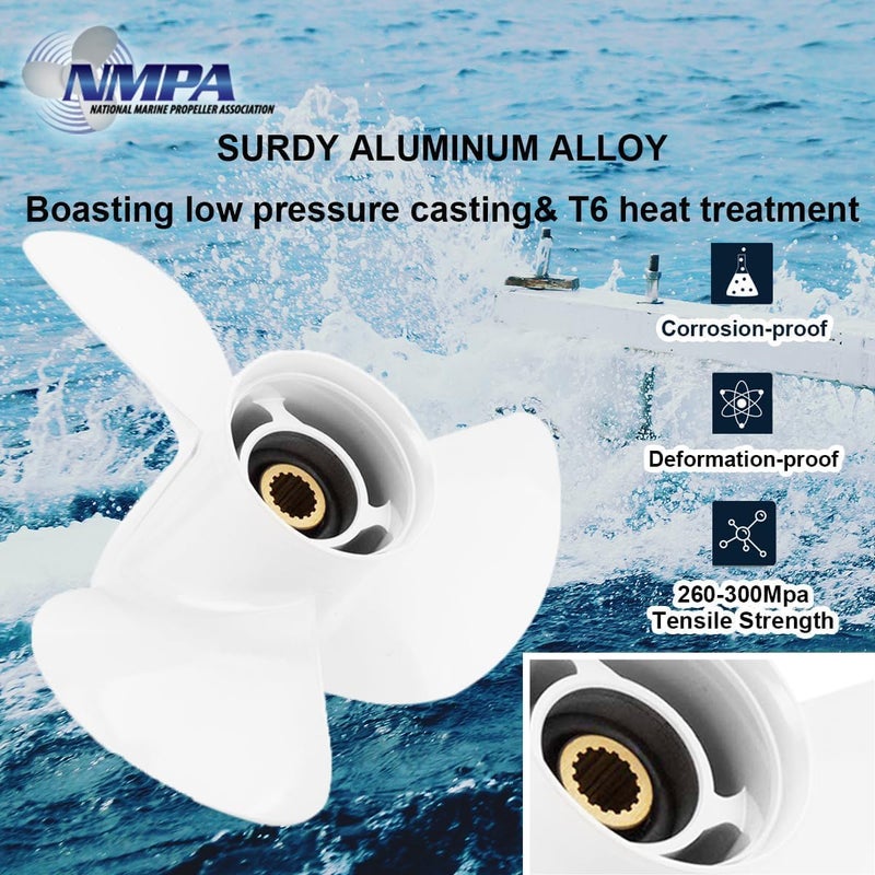 VIF Aluminum Boat Propeller with Yamaha 60HP 70HP 75HP 80HP 85HP 90HP 115HP 130HP Outboard Engines,15 Tooth, Rh - Image 3